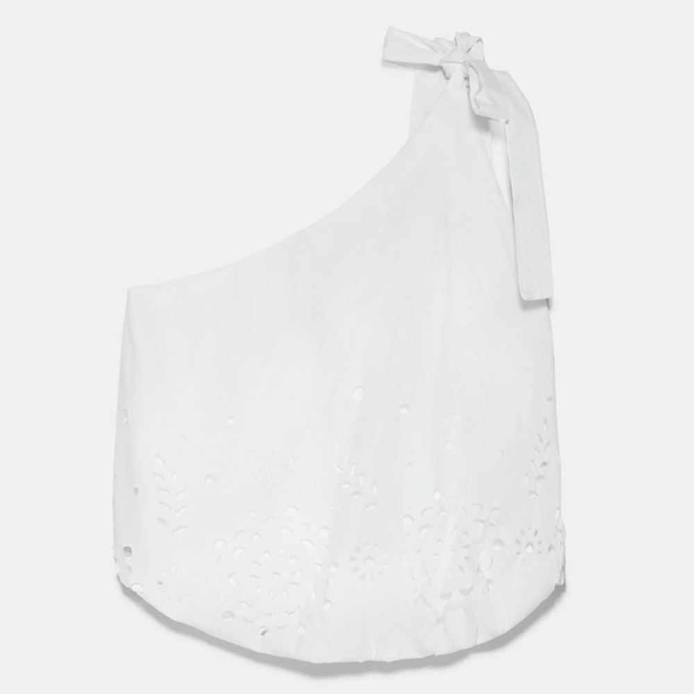 Zara Cutwork One Shoulder 100% Cotton Top